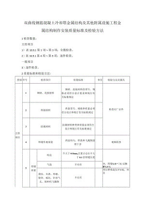 双曲线钢筋混凝土冷却塔金属结构及其他附属设施工程金属结构制作安装质量标准及检验方法.docx