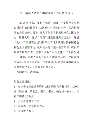 关于解决“两新”组织党建工作经费的请示.docx