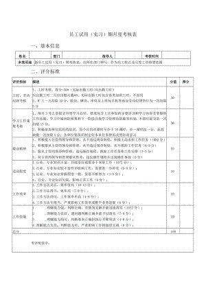 员工试用（实习）期月度考核表（空表）.docx