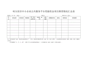 哈尔滨市中小企业公共服务平台奖励资金项目推荐情况汇总表.docx