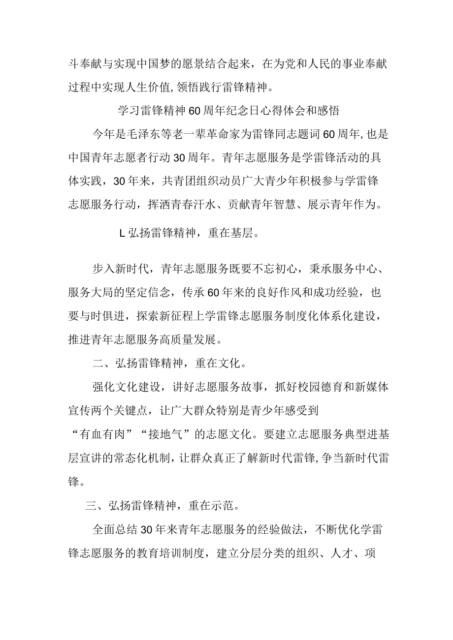 公立学校2023年学习雷锋精神60周年纪念日心得体会汇编4份.docx_第3页