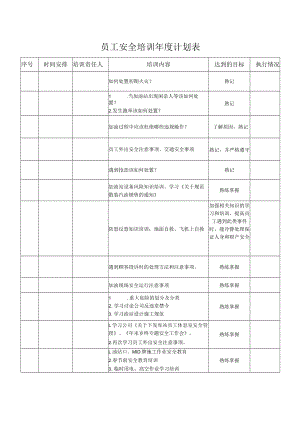 员工安全培训年度计划表.docx
