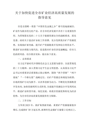 关于加快促进全市矿业经济高质量发展的指导意见.docx