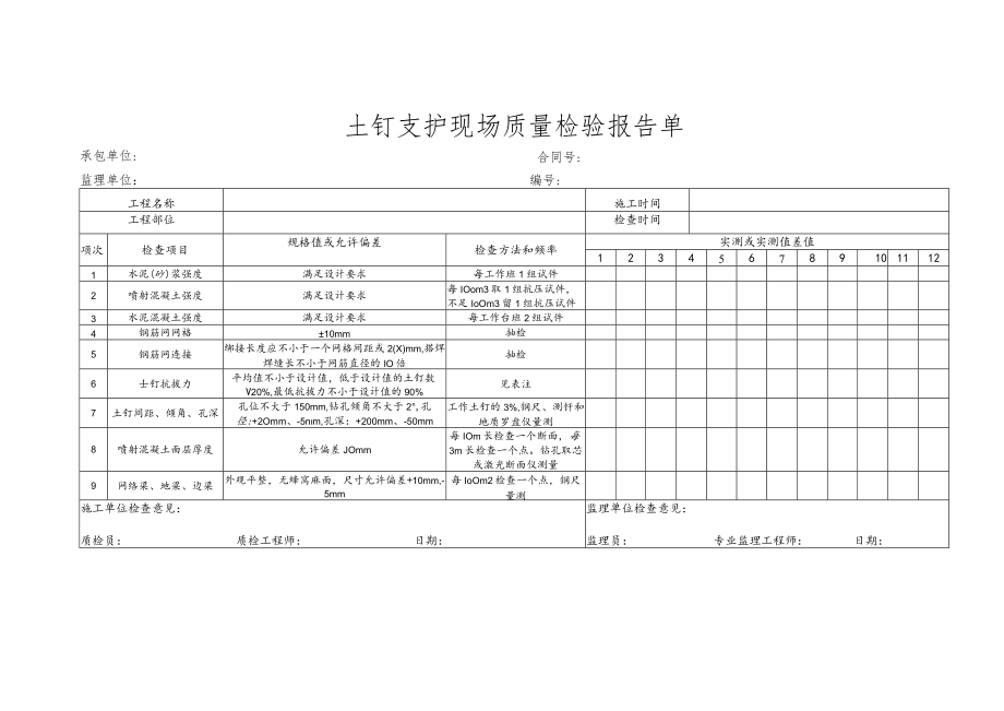 土钉支护现场质量检验报告单.docx_第1页