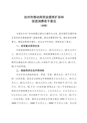 台州市推动商贸业提质扩容和促进消费若干意见（初稿）.docx