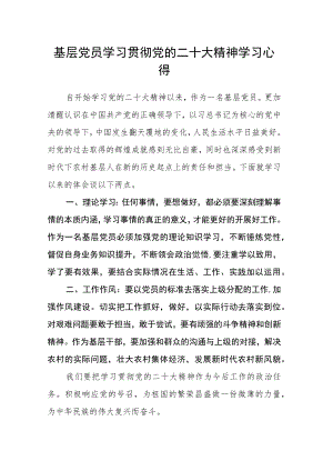 基层党员学习贯彻党的二十大精神学习心得.docx