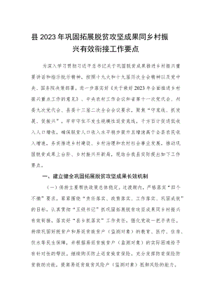 县2023年巩固拓展脱贫攻坚成果同乡村振兴有效衔接工作要点.docx