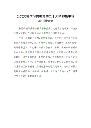 公安交警学习贯彻党的二十大精神集中轮训心得体会.docx