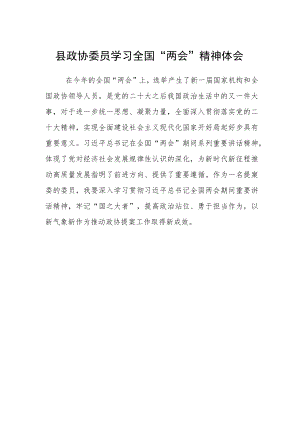 县政协委员学习全国“两会”精神体会.docx
