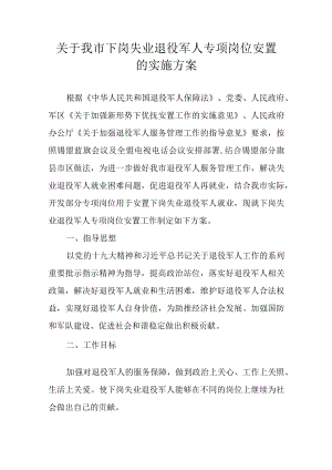 关于我市下岗失业退役军人专项岗位安置的实施方案.docx