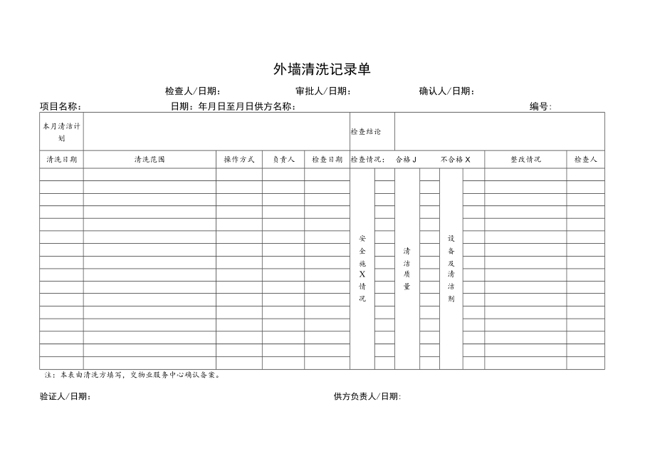 外墙清洗记录单.docx_第1页