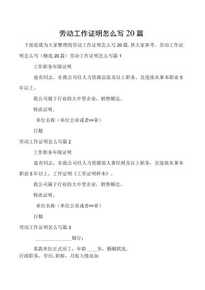 劳动工作证明怎么写20篇.docx