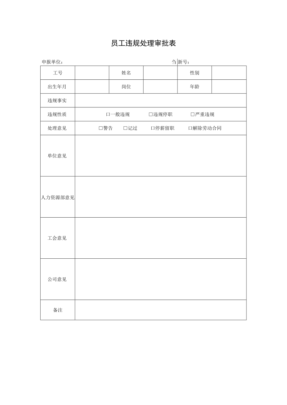 员工违规处理审批表.docx_第1页