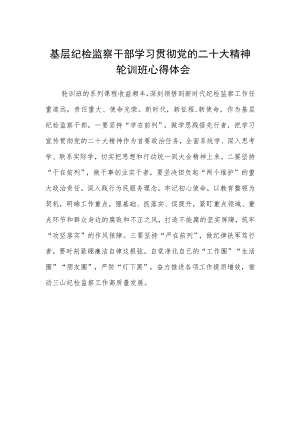 基层纪检监察干部学习贯彻党的二十大精神轮训班心得体会.docx