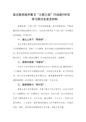 县文联系统开展【“三抓三促”行动进行时】学习研讨会发言材料.docx