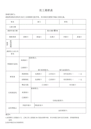 员工离职表（标准模版）.docx