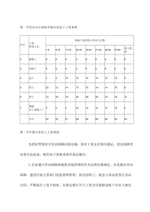 劳动力计划表不拖欠农民工工资承诺.docx