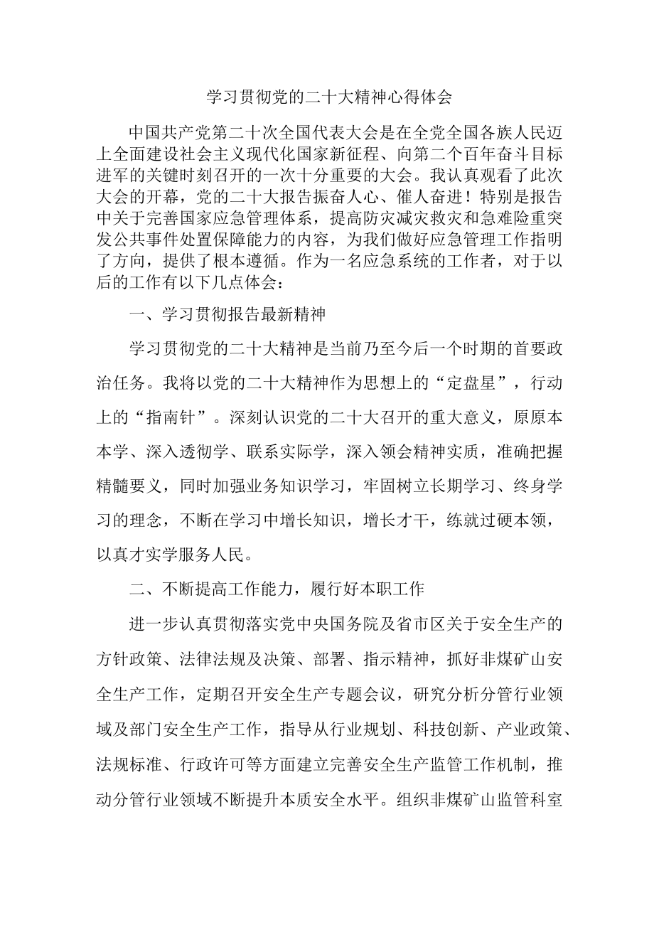 应急管理局执法大队党员干部《学习贯彻党的二十大精神》心得体会.docx_第1页