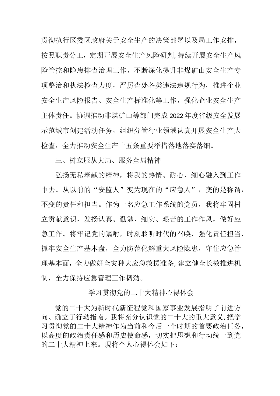 应急管理局执法大队党员干部《学习贯彻党的二十大精神》心得体会.docx_第2页