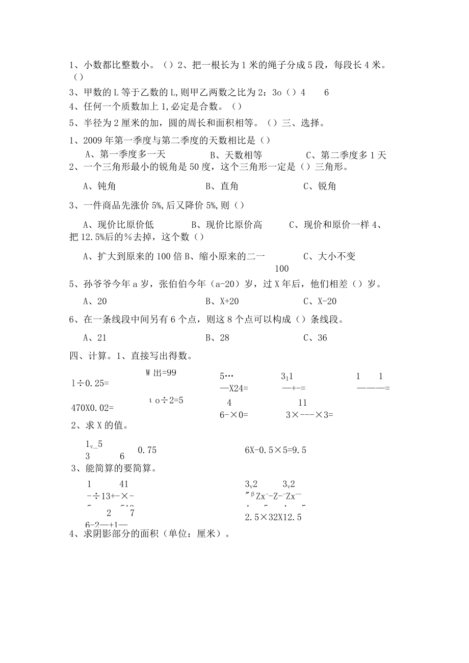 六年级总复习卷及答案.docx_第2页