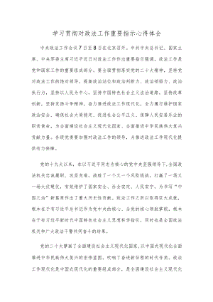 学习贯彻对政法工作重要指示心得体会.docx