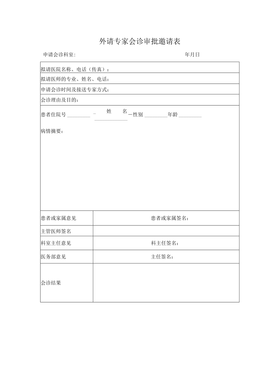 外请专家会诊审批邀请表.docx_第1页