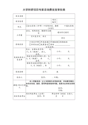 大学科研项目专家咨询费发放审批表.docx