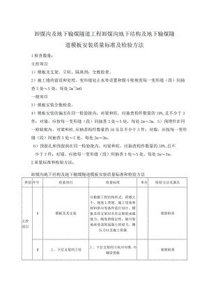 卸煤沟及地下输煤隧道工程卸煤沟地下结构及地下输煤隧道模板安装质量标准及检验方法.docx