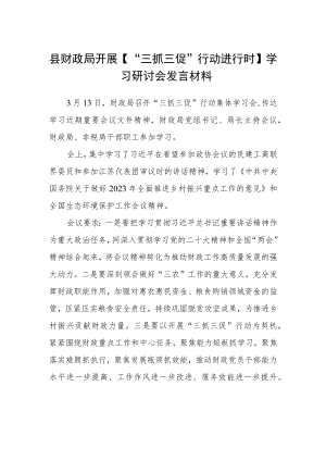县财政局开展【“三抓三促”行动进行时】学习研讨会发言材料.docx