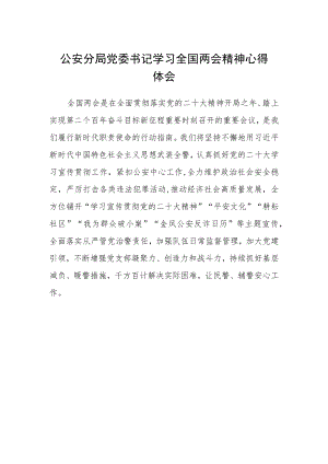 公安分局党委书记学习全国两会精神心得体会.docx