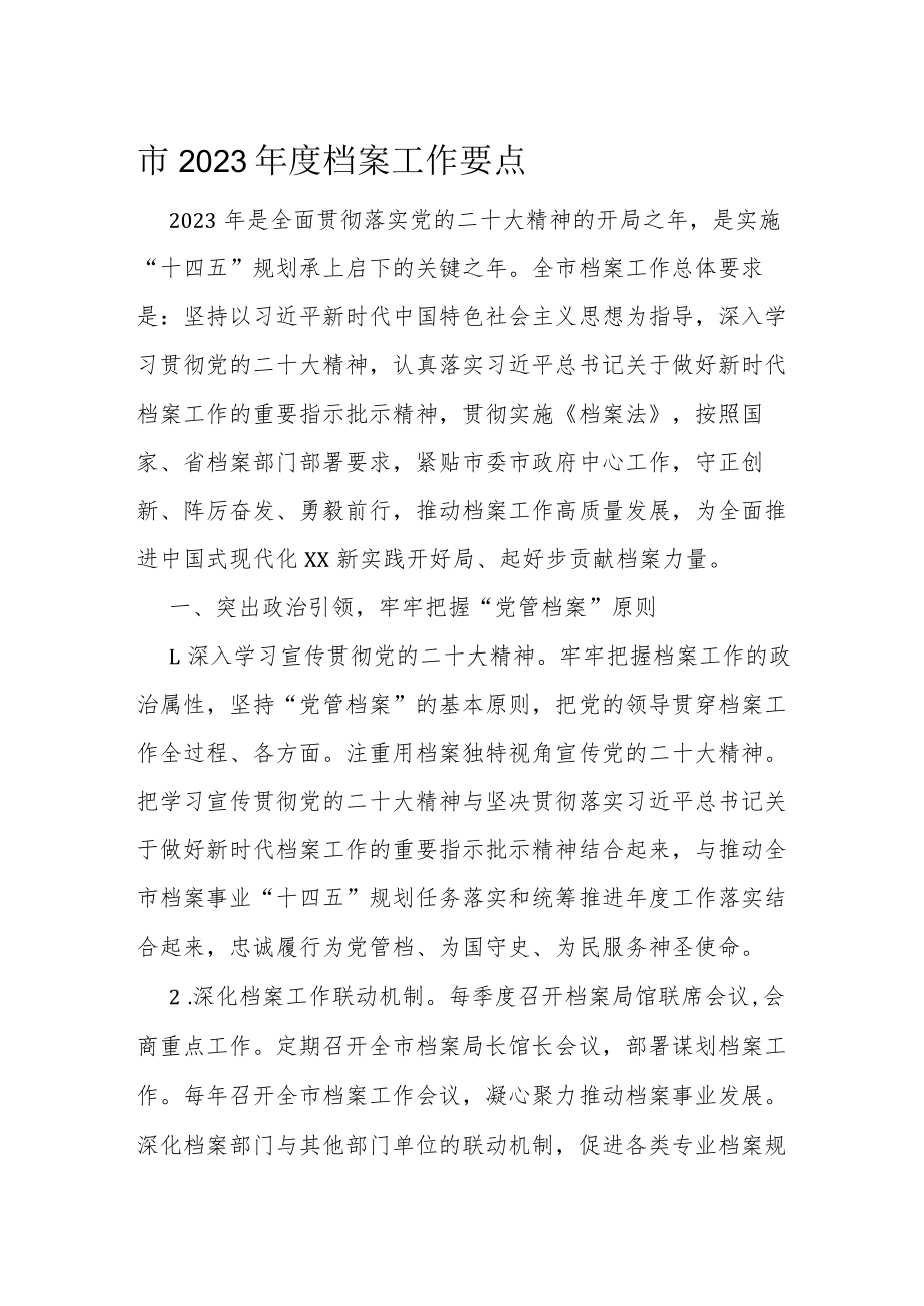 市2023年度档案工作要点.docx_第1页