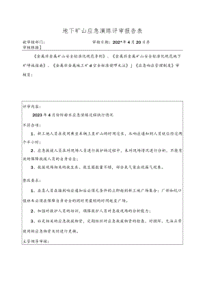 地下矿山应急演练评审报告表.docx