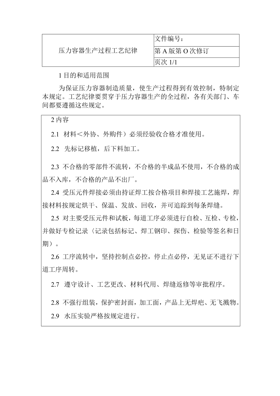 压力容器生产过程工艺纪律规定.docx_第1页