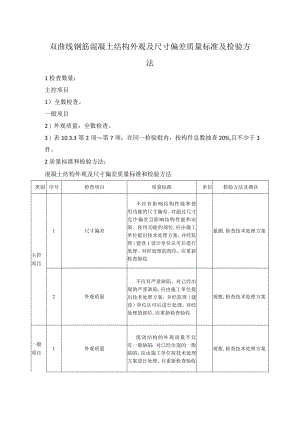双曲线钢筋混凝土结构外观及尺寸偏差质量标准及检验方法.docx
