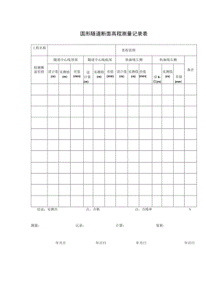 圆形隧道断面高程测量记录表.docx