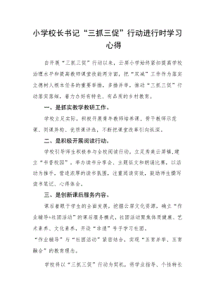 小学校长书记“三抓三促”行动进行时学习心得.docx