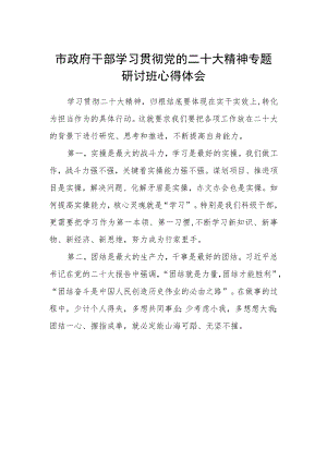 市政府干部学习贯彻党的二十大精神专题研讨班心得体会.docx
