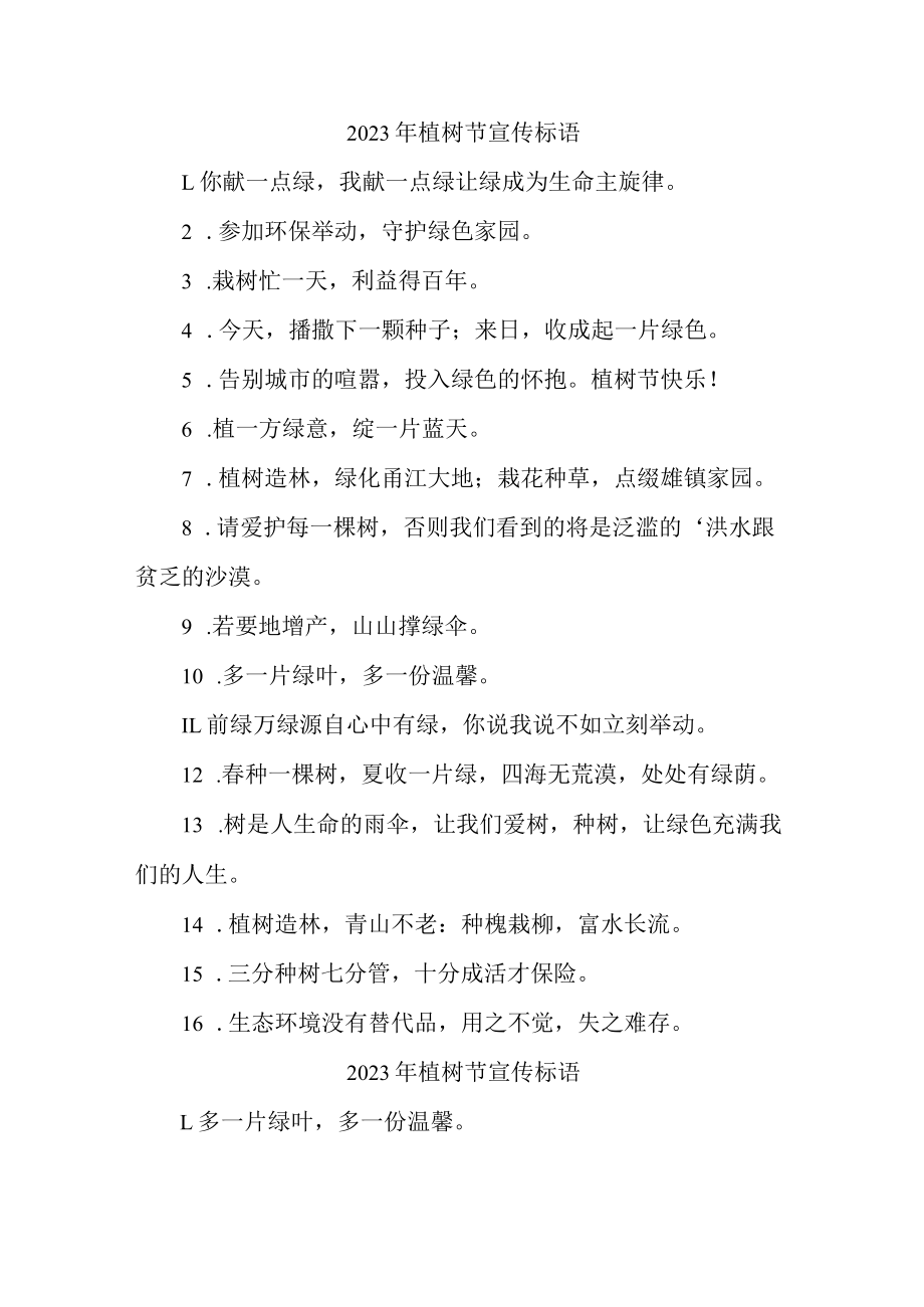 学校2023年植树节活动宣传标语（合计4份）.docx_第1页