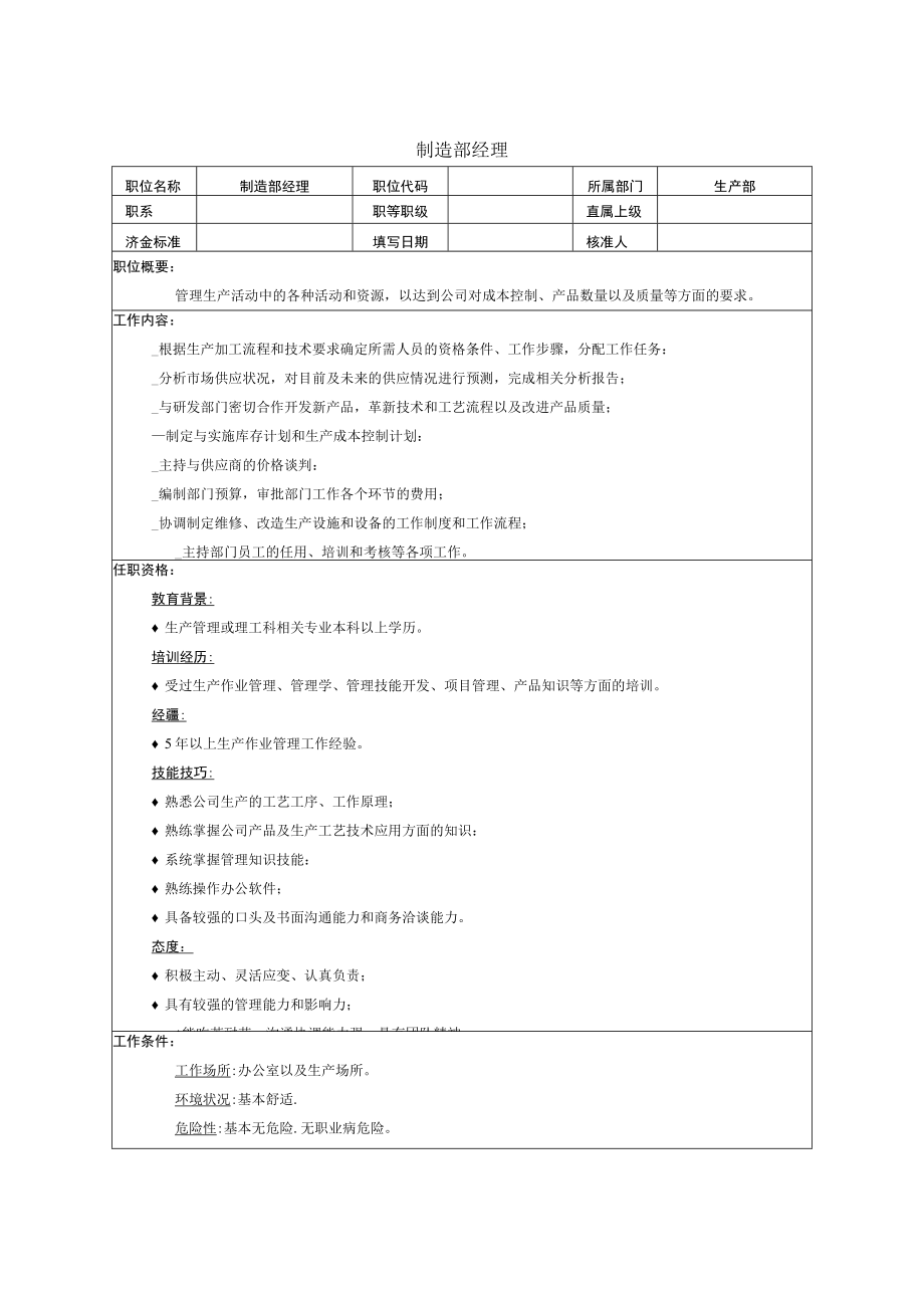 制造部经理岗位职责.docx_第1页