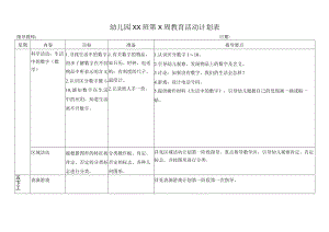 幼儿园XX班第X周教育活动计划表.docx