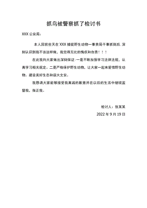 抓鸟被警察抓了检讨书.docx