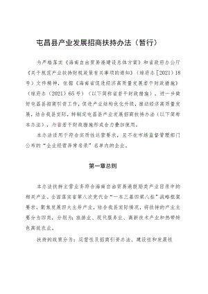 屯昌县产业发展招商扶持办法（暂行）.docx