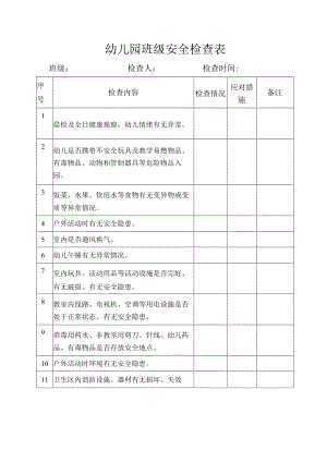 幼儿园班级安全检查表.docx