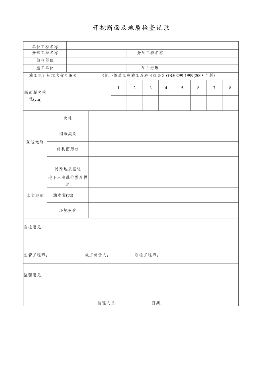 开挖断面及地质检查记录.docx_第1页