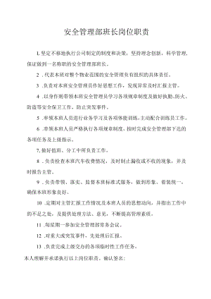 安全管理部班长岗位职责.docx