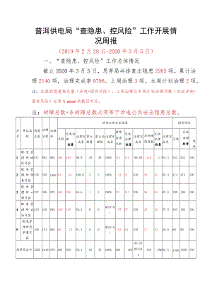 普洱思茅供电局“查隐患、控风险”工作开展情况汇报-（2020年2月28日-2020年3月05日）.docx
