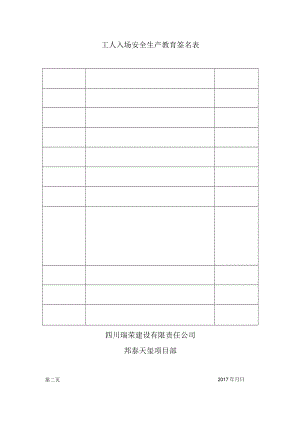 工人入场安全生产教育签名表.docx