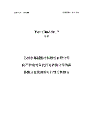 宇邦新材：向不特定对象发行可转换公司债券募集资金使用的可行性分析报告.docx