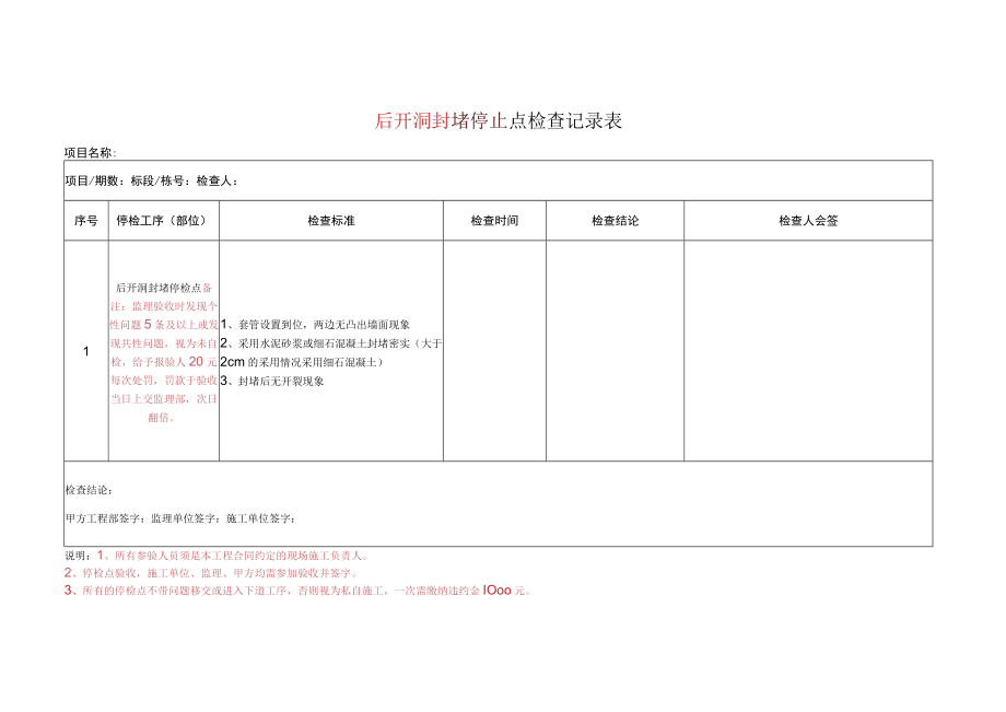 建筑施工后开洞封堵停止点检查记录表.docx_第1页