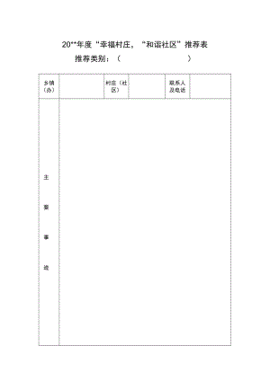 幸福村庄和谐社区推荐表.docx
